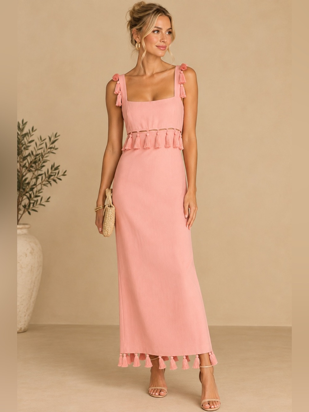 Antonio Melani x The Nat Note Cici Tassel Linen Maxi Dress NEW Size 6 Boho